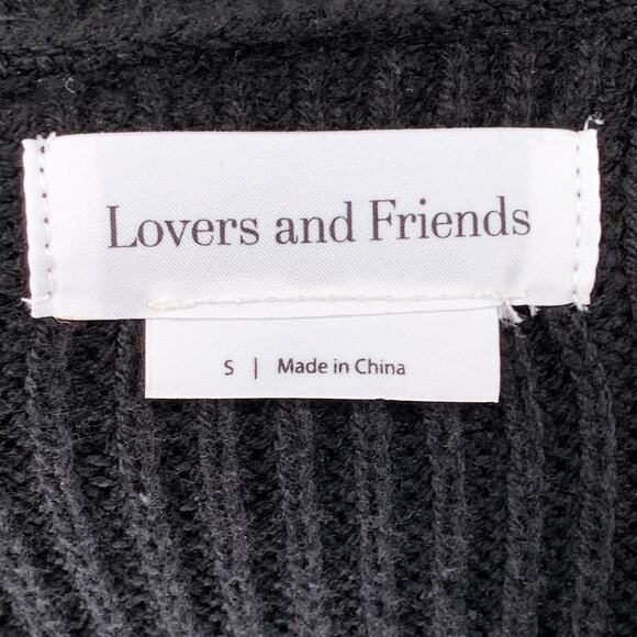 Lovers + Friends Norina Cardigan Dress Black Knit Gold Chain Trim Sweater Mini - Picture 8 of 9